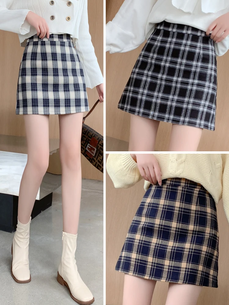 

Woolen Skirt For Women Autumn Winter 2022 New A-line Short Skirt High Waist Plaid Versatile Slim Retro Hip Wrap Skirt Fashion