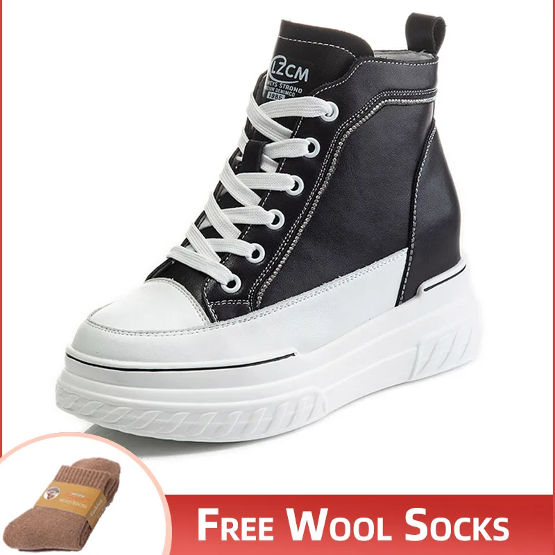 

Increaded Height 7.5cm Elevator Shoes Platform Wedge Sneakers Chunky Shoes Hidden Heel New Women Casual Shoes Genuine Leather