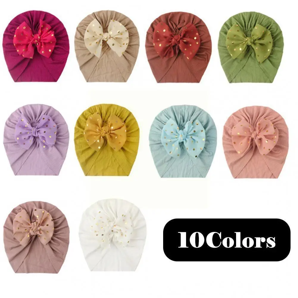 

Lovely Shiny Bowknot Baby Hat Color Baby Girls Boys Wraps Soft Turban Dress Infant Hat Beanies Cap T3r1