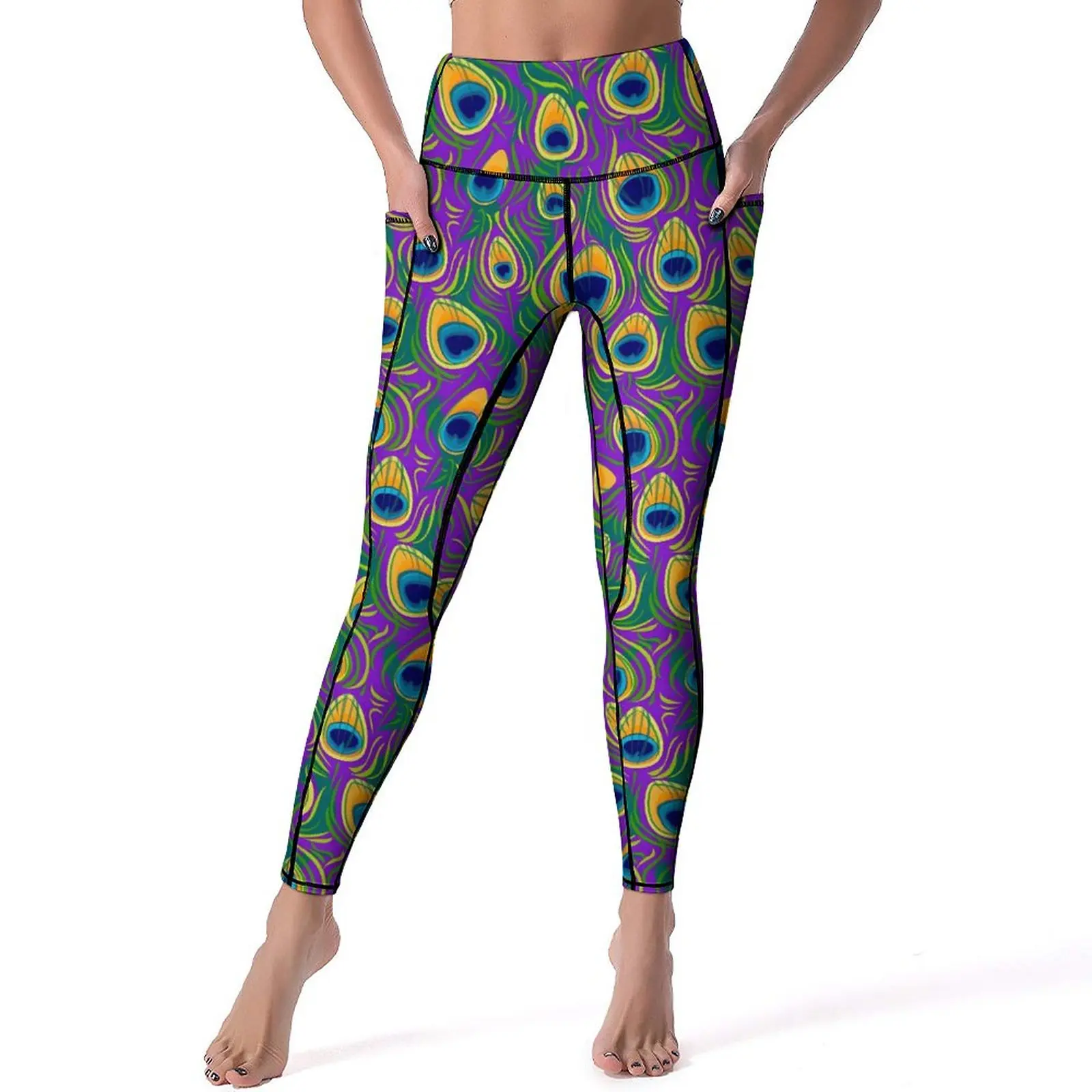 

Peacock Feather Yoga Pants Animal Print Gym Leggings High Waist Quick-Dry Sport Pants Elegant Graphic Yoga Legging Gift Idea
