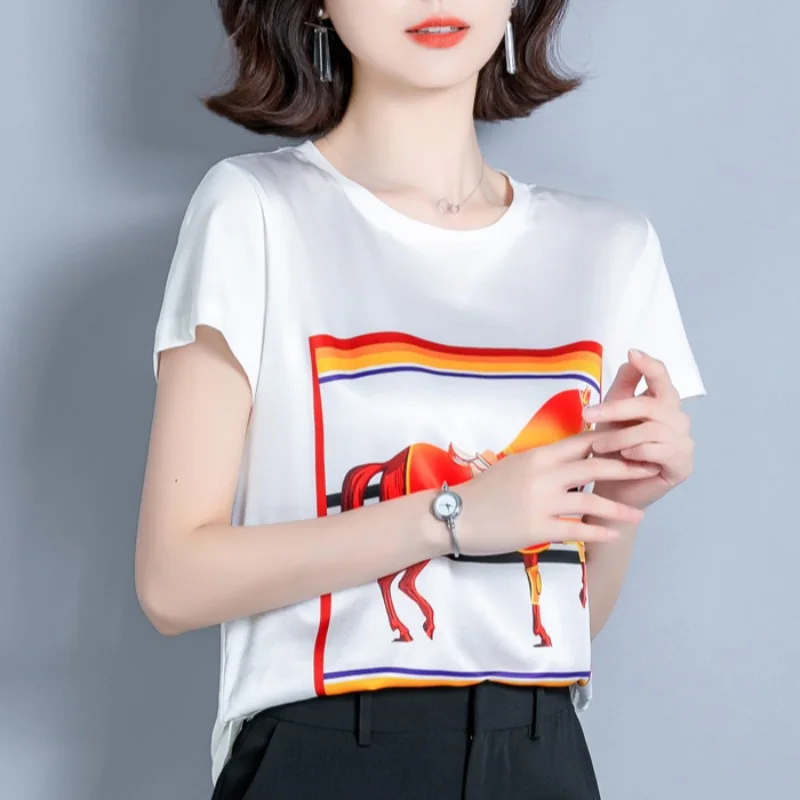 Fashion O-Neck Loose Short Sleeve Printed Blouse Women Clothing 2023 Spring New All-match Casual Pullovers Commute Shirt