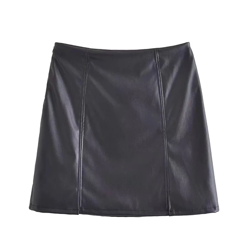 

Fashion Pocket High Waist Split PU Leather Women's Mini Skirt Tight A-Line Black Sexy Short Skirt 2022 New Summer Autumn
