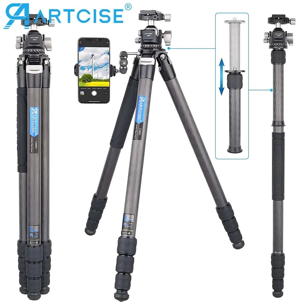 Штатив из углеродного волокна для камеры, Ручной штатив-тренога для профессиональной камеры, 32 мм опорная труба для сотового телефона CS80C