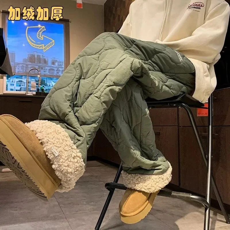 Y2K зимние берберские флисовые хлопковые брюки женские 2023 новые утепленные ватные