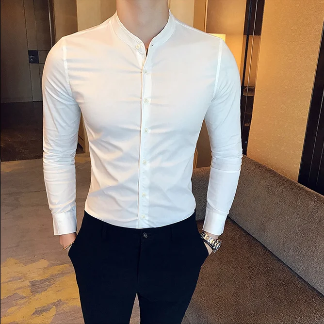 

Men's Fashion High-quality Pure Cotton Solid Color Stand-up Collar Casual Business Long-sleeved Shirt Men's Slim Casual Shirt