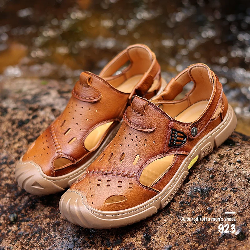 SALUDAS Sandals Men Genuine Leather Handmade Luxury Sandals Summer Anti-Skid Breathable Outdoor Beach Slippers Casual Shoes