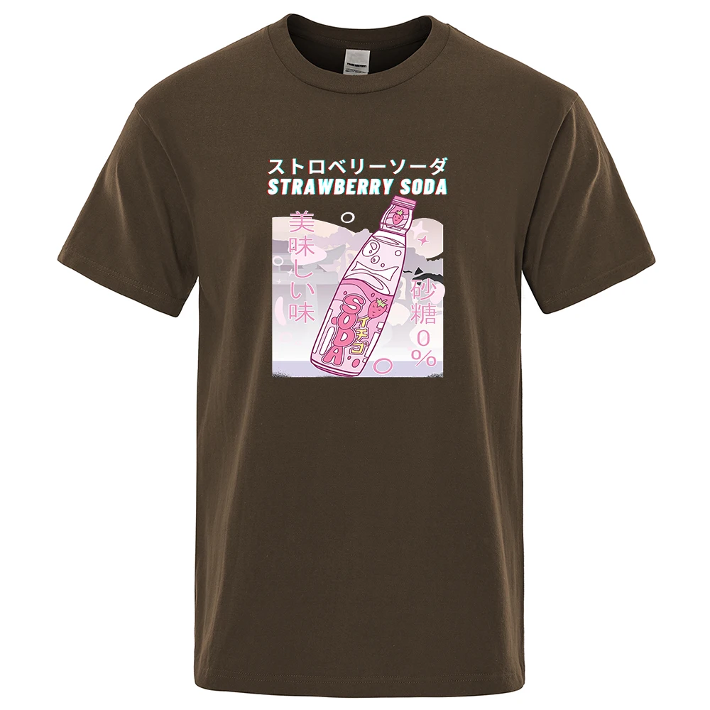 

Cute Mens T-shirts Strawberry Soda Milk Printed Kawaii T Shirt Male Anime Mzumo Tops Harajuku Mens Clothes Top Tee Shirts