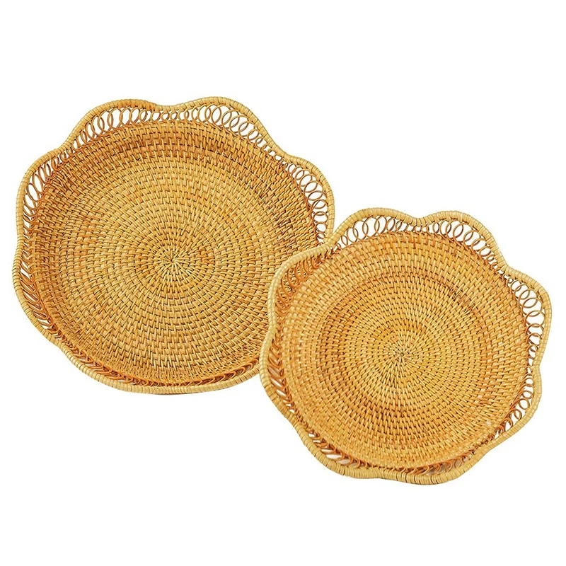 

2Pcs Fruit And Vegetable Storage Round Wicker Baskets Rattan For Serving Stackable Fruit Holder For Kitchen Organizing