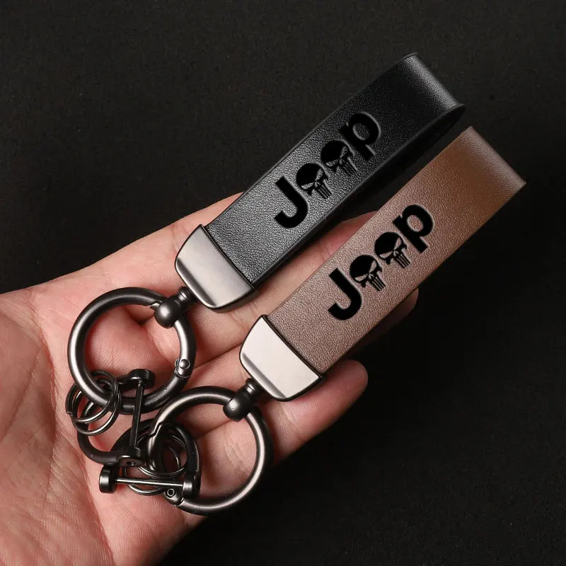 

For Jeep Renegade Wrangler JK JL Grand Cherokee Compass Patriot Journey Charger Luxury Genuine Leather Keychain Car Key Ring