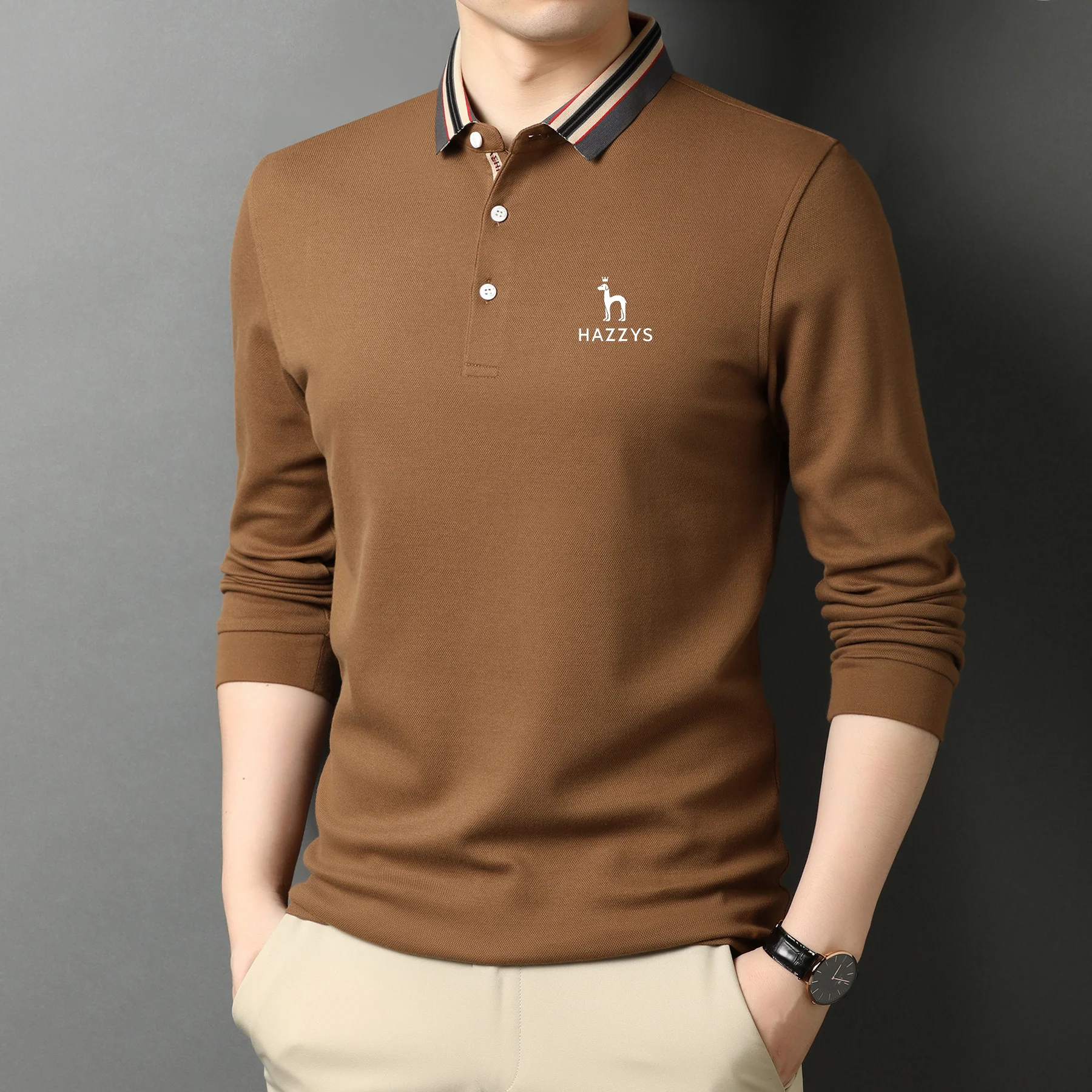 2023 Men's Golf Apparel Spring and Autumn Middle aged Men's Long Sleeve T-shirt Thin Lapel Bottom Shirt Embroidered LOGO