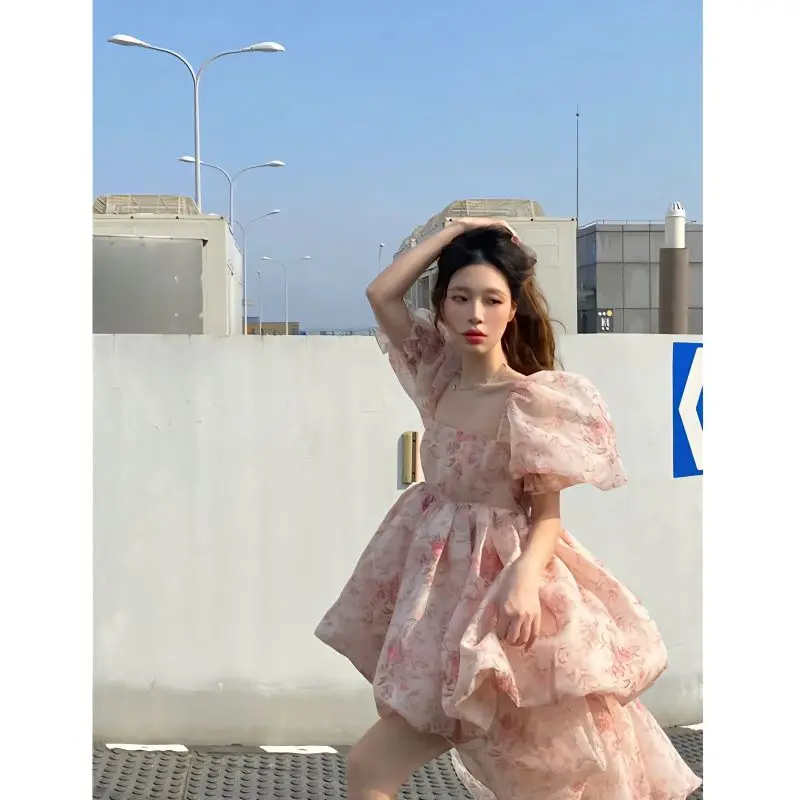 

WDMSNA корейское модное женское платье с пышными рукавами, летнее Новое милое нестандартное платье принцессы для женщин, винтажные платья с за...