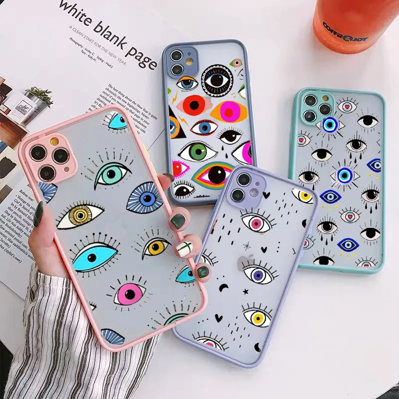 

GYKZ Cute Lucky Eye Blue Evil Eye Phone Case For iPhone 13 11 Pro 12 XS MAX XR 7 SE2020 8 Plus Transparent Cover Matte Fundas