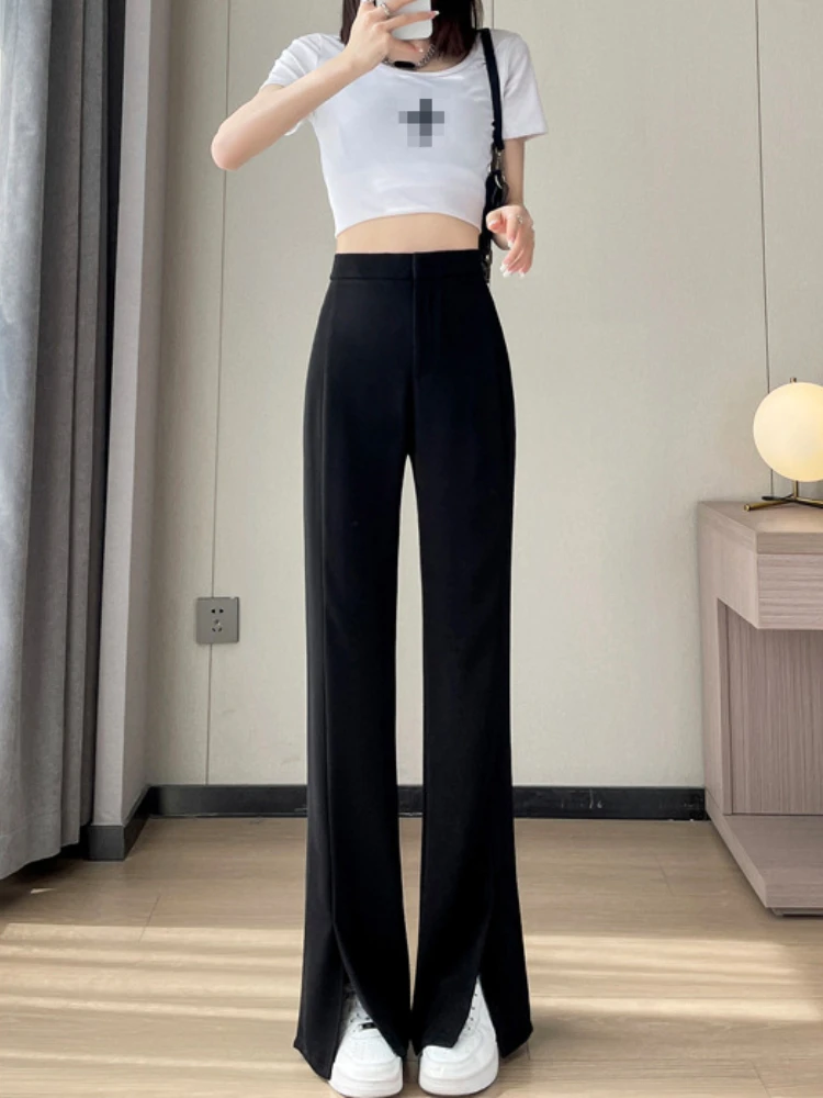 

New Fashion Women's Pants 2023 Suit Pants Split High Waist Narrow Wide Leg Pants Straight Barrel Pull Floor Pants for Women