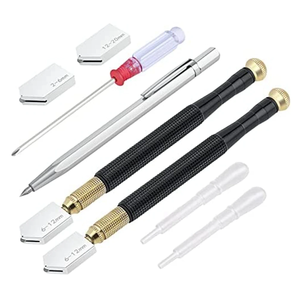 

Glass Cutter Kit 2mm-20mm Alloy Handle Mirror Cutter Tool Alloy Scribe Pen for Thick Glass Mosaic and Tiles