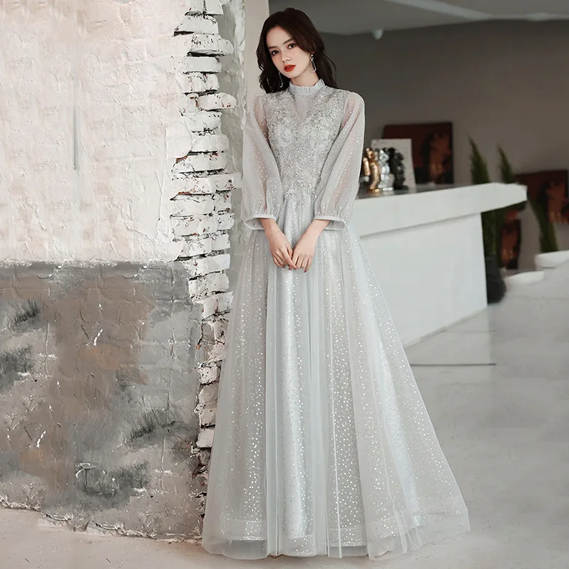 

Perspective Sleeve O-Neck Qipao Sparkly Stylish Evening Party Dress Gown Women Bling Celebrity Banquet Cheongsam Dreamy Vestidos