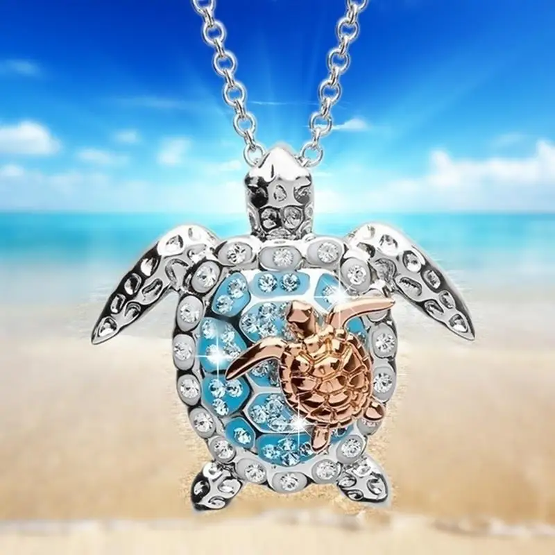 

New Turtle Sea Turtle Mother Baby Pendant Necklace for Women Personality Valentine's Day Anniversary Gift Wedding Party Jewelry