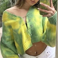 cwomen autumn asual tie dye oversized long batwing sleeve cardigan winter v neck single breasted knitted sweater coat female new