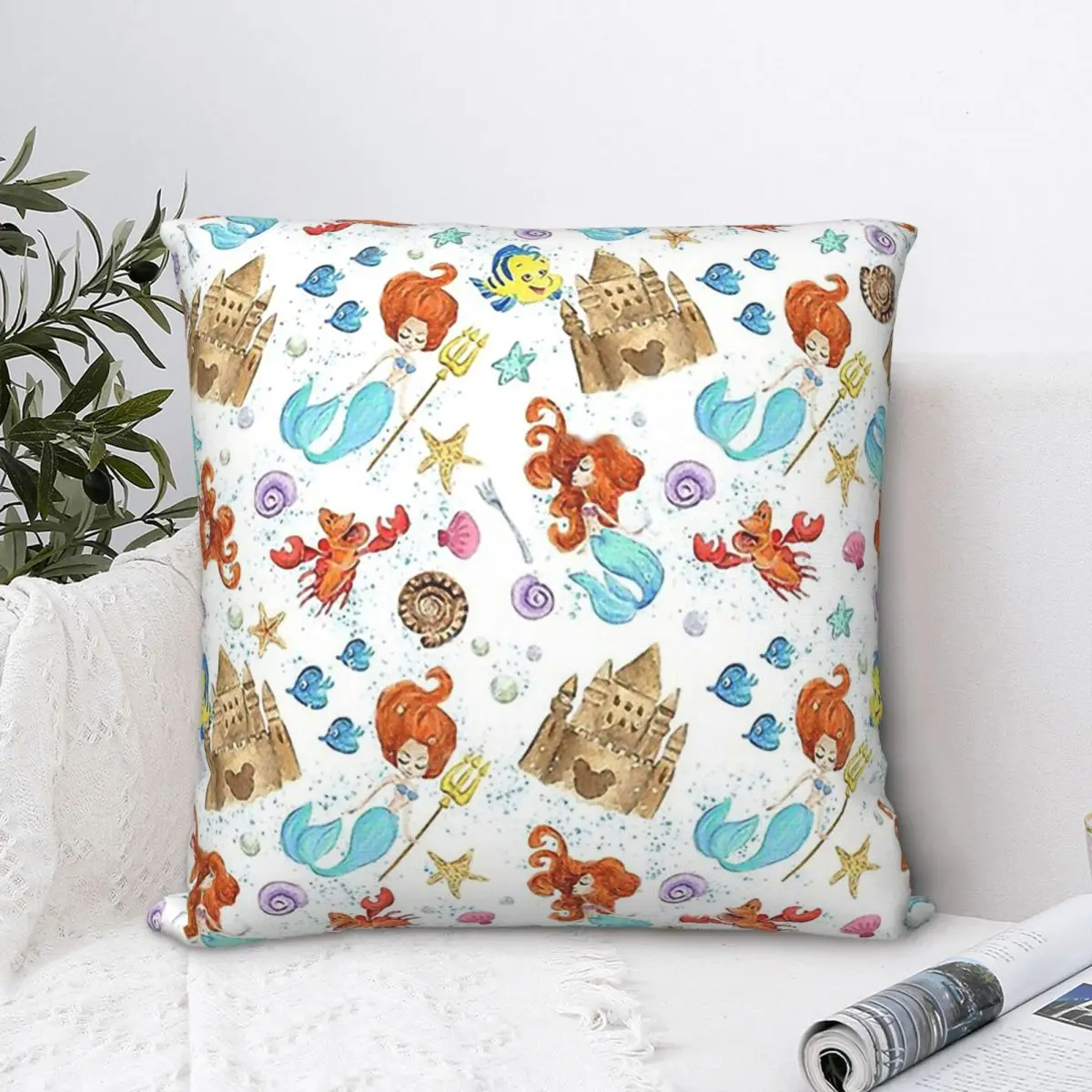 

Mermaid Digital Paper Polyester Cushion Cover Animal Cute Forest Ocean Bedroom Chair Decorative Reusable Cojines Decorativos