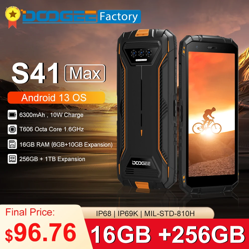 Смартфон DOOGEE S41 Max, 16 + 256 ГБ, 6300 мАч, 13 МП,Android 13 NFC 4G |  AliExpress