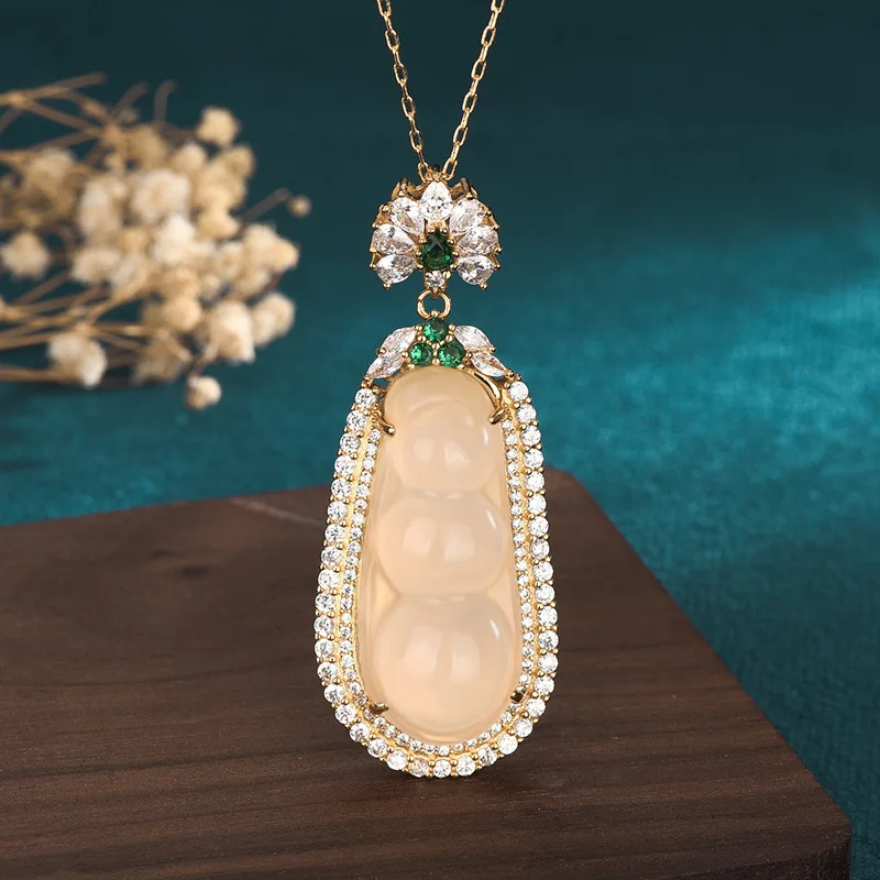 

Green Jade Lentils Pendant Necklace 925 Silver Talismans Gemstones Vintage Natural Gemstone Choker Chalcedony Jewelry Carved