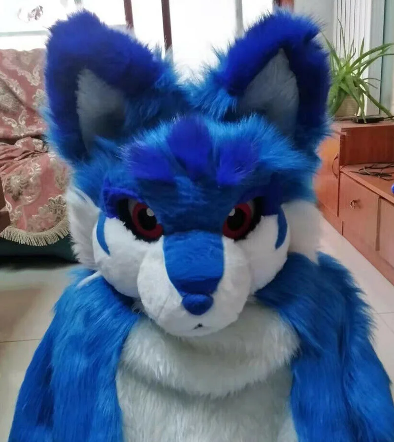 Хаски собака брикет мягкие животные Хэллоуин синий длинный меховой костюм