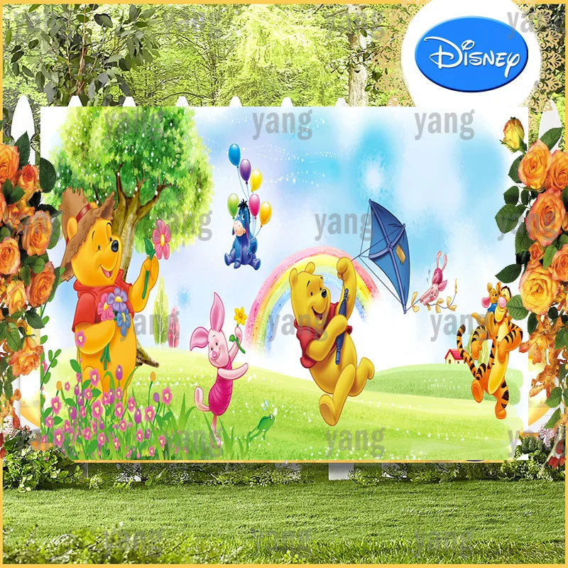 Custom Balloon Outdoor Backdrop Photo Wall  Disney Boy Winnie Bear Tigger Piglet Party Banner Baby Shower Background Birthday