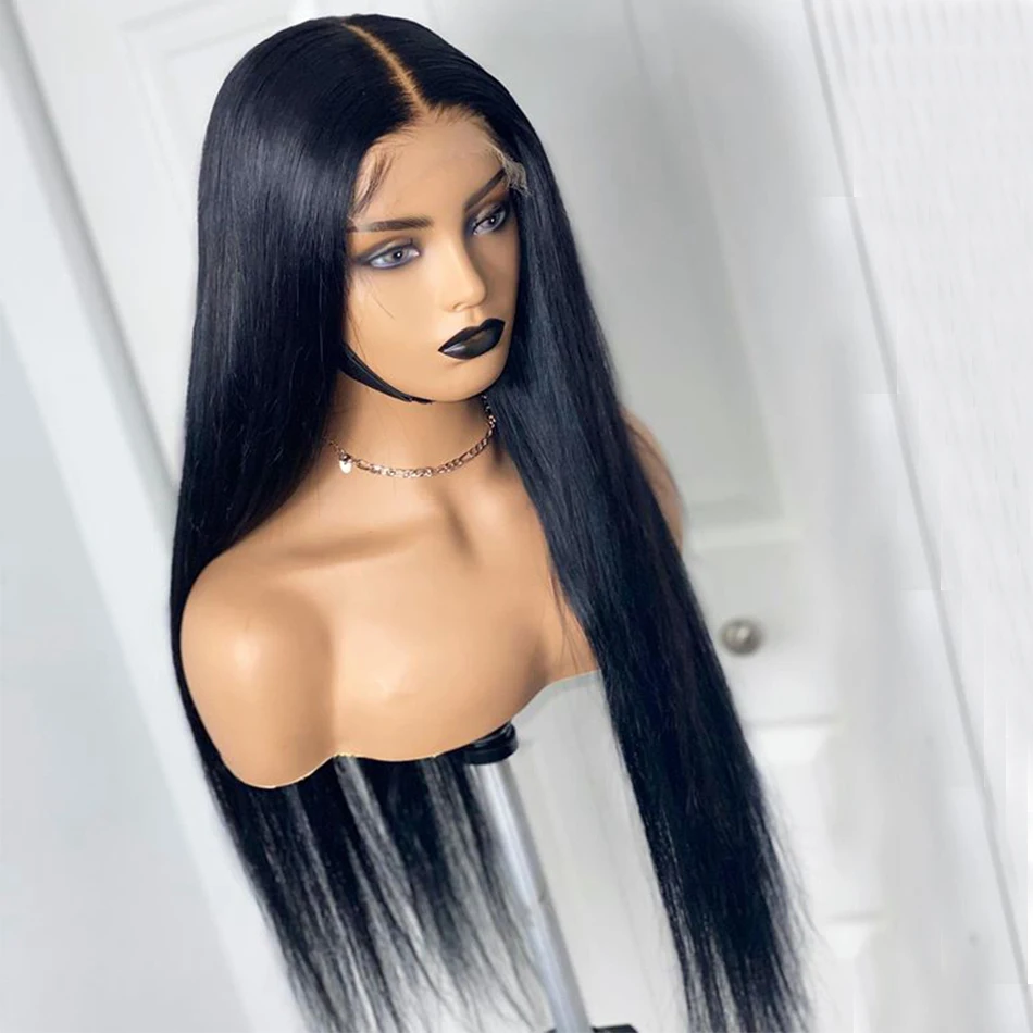 

26Inch 180Density Long Silky Straight Glueless Lace Front Wigs Natural Black Wig For Black Women Natural Hairline Baby Hair