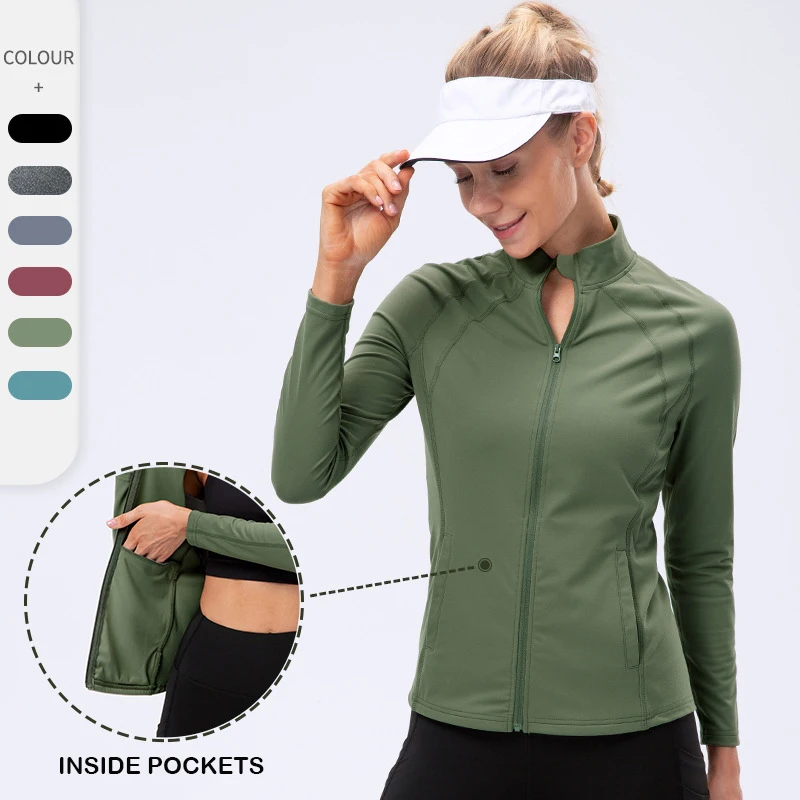 Sport Jacket Women Long Sleeve Zip Fitness Yoga Shirt Top Workout Gym Activewear Sport Running Coats Training Clothing Outdoor