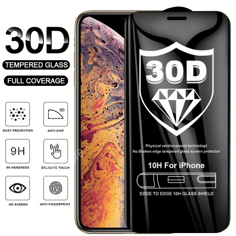 

30D защитное стекло с полным покрытием для iPhone X XR 11 12 PRO MAX, закаленное стекло на iPhone 7 8 SE 2020, защита экрана с изогнутыми краями