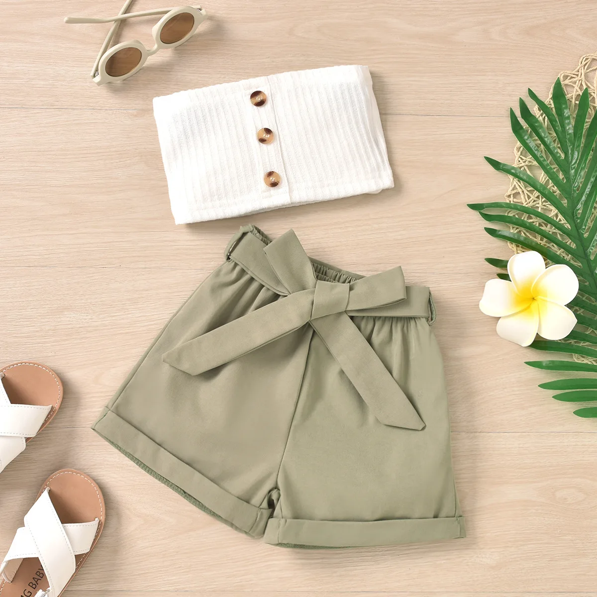 

Fashion Newborn Baby Girl Clothes Set Summer White Strapless Top Solid Color Fashion Shorts 2pcs Outfits Set