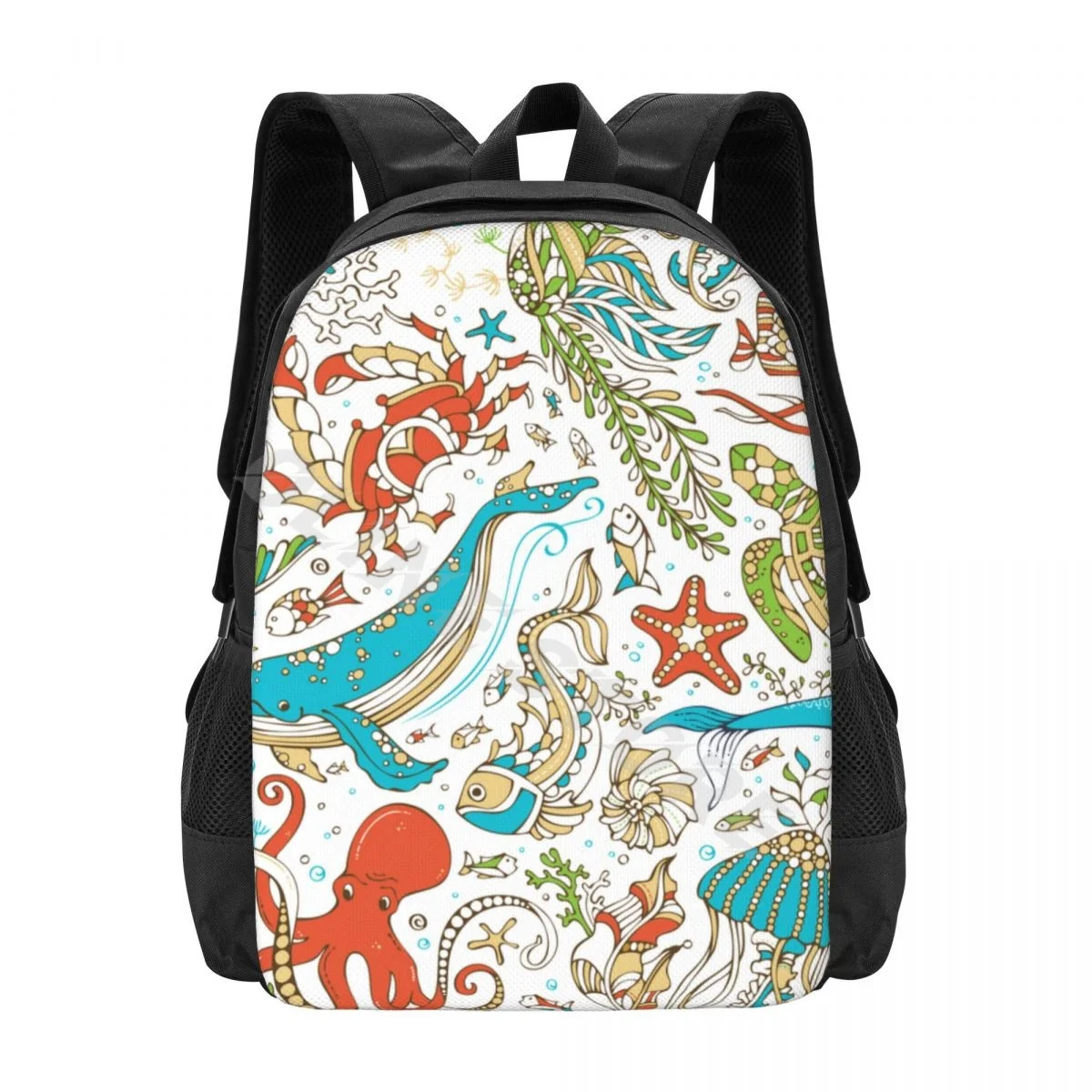 

Octopus, Whale, Dolphin, Turtle, Fish, Starfish, Crab, Shell, Jellyfish, Seahorse, Algae Cartoon School Bags backpack Bookbag