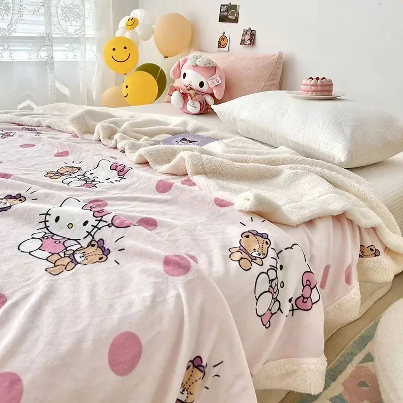 Новое бархатное одеяло Hello Kitty Cinnamoroll Kuromi My melody детское двухстороннее офисное для