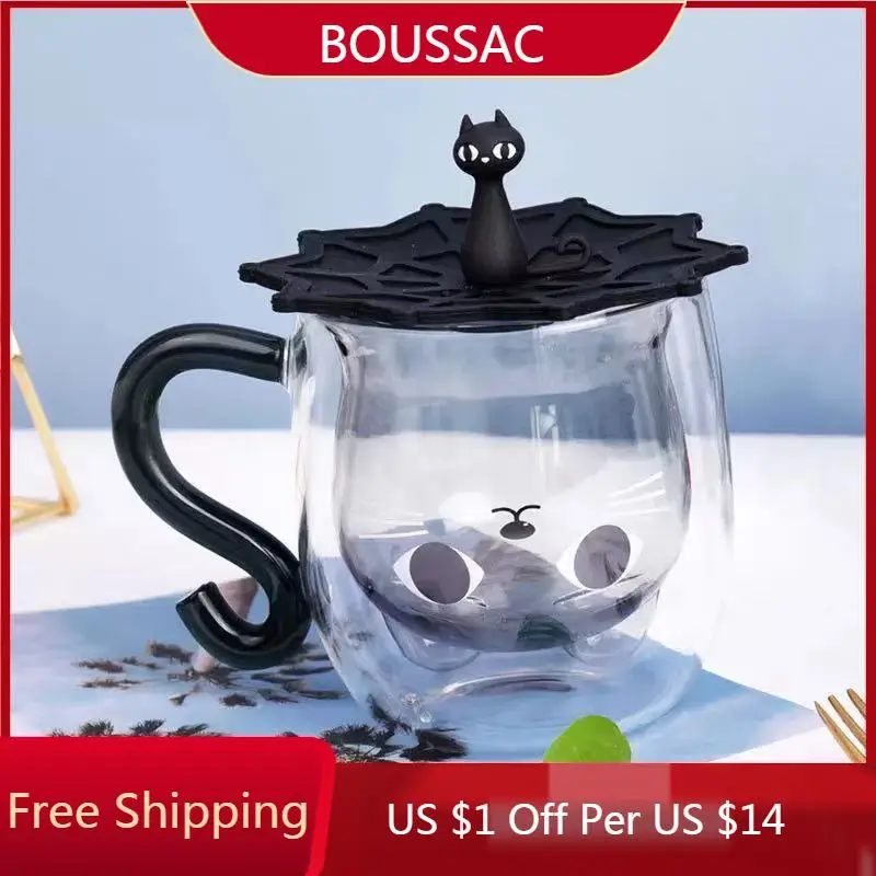 

Double-layer Glass Cat Cat Cute Cartoon Insulated Double-layer Glass Cat Cup with Handle Household Heat-resistant Milk Juice Cup