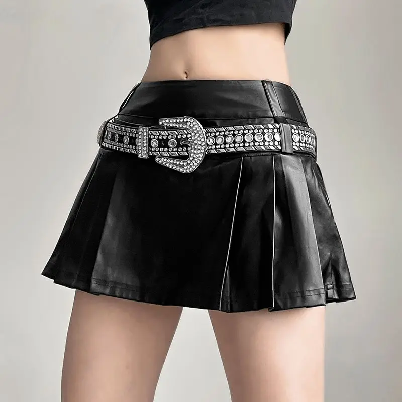 

Женская плиссированная мини-юбка с высокой талией, черная однотонная плиссированная юбка-трапеция с металлическим блеском, в готическом стиле, в стиле 90-х, Y2k, Летний сезон