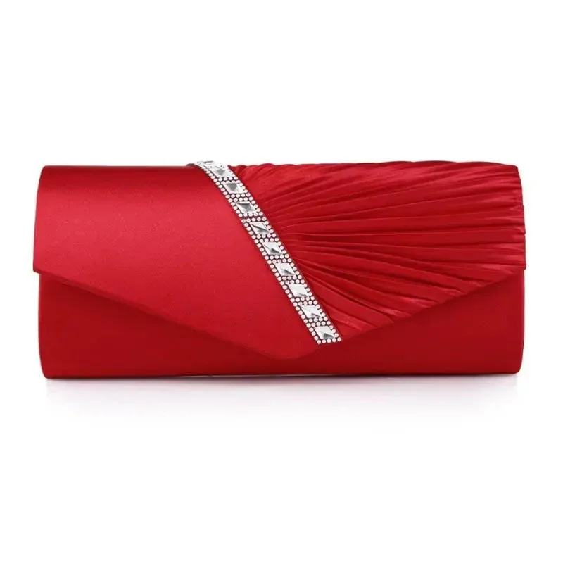 

2021 Decor Female Red Clucth Luxury For Envelope Bags Shoulder Clutch Girl Bag Rhinestone Pouch Women Chain Evening Folds Party