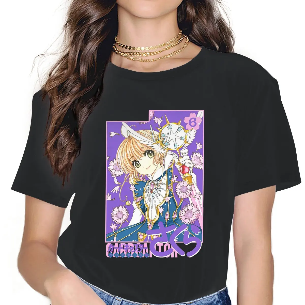 

Japanese Magic Anime Female Shirts Cardcaptor Sakura Oversized Vintage Women Clothing Harajuku Casual Feminine Blusas