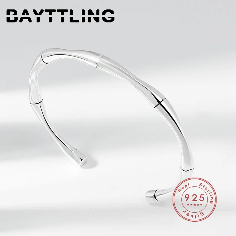 

BAYTTLING Silver Color Luxury Glossy Bamboo Open Bracelet For Women Fashion Wedding Party Jewelry
