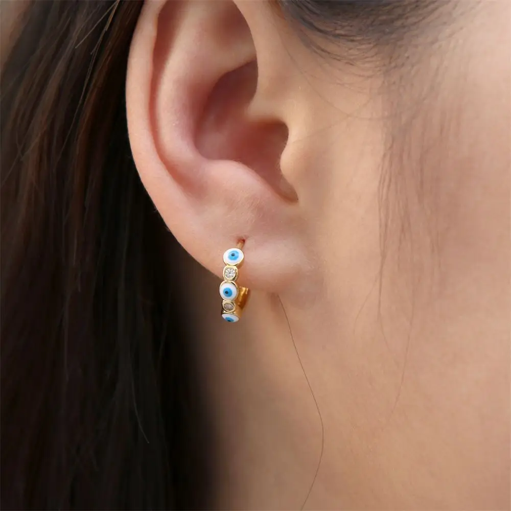 

Fashion Jewelry Retro Simple Heart Mini Copper Cute Korean Style Ear Buckle Evil Eye Earrings Women Hoop Earrings