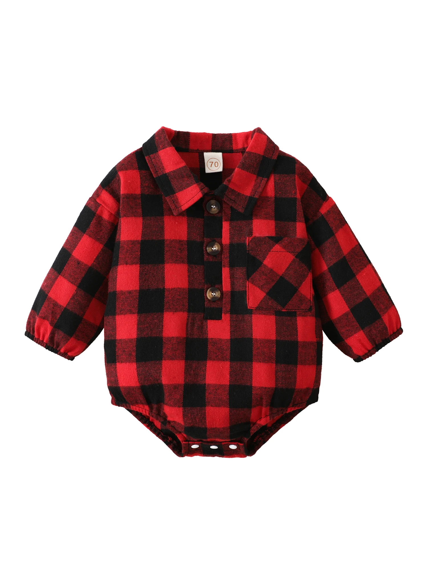 

Baby Boy Girls Christmas Romper Long Sleeve Lapel Button Plaid Pullover Sweatshirt Fall Clothes Baby Xmas Outfit