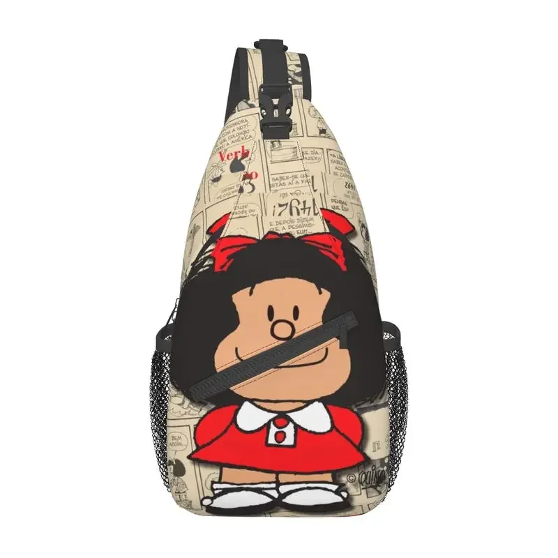 

Vintage Mafalda Manga Sling Chest Bag Customized Quino Comic Cartoon Crossbody Shoulder Backpack for Men Travel Hiking Daypack