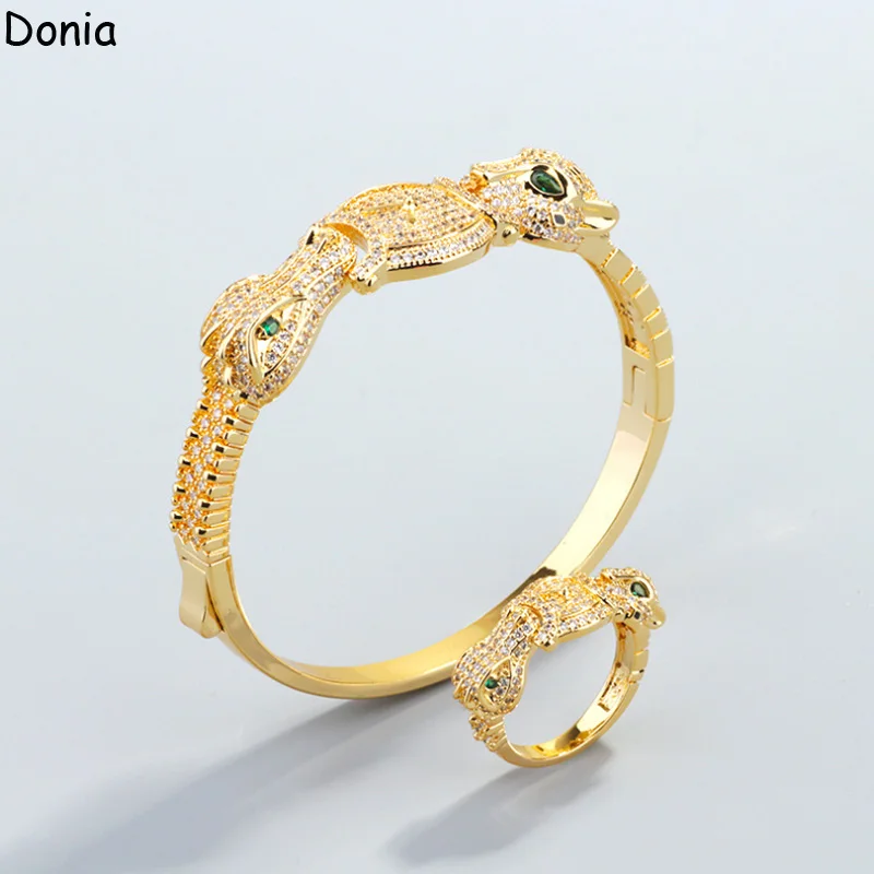 

Donia Jewelry Euro-American Double-Headed Leopard Crocodile Titanium Steel Micro Inset AAA Zircon Luxury Bracelet Ring
