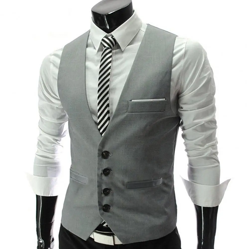 

Fashion Formal Vest Simple Casual Waistcoat Single-breasted Single-Breasted Male Suit Vest All-Match