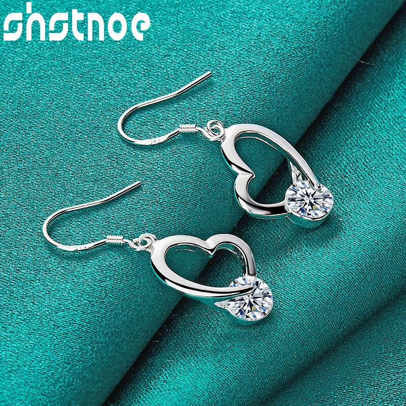 

Luxury 925 Sterling Silver AAA Zircon Heart Drop Earrings For Women Party Engagement Wedding Birthday Gift Fashion Charm Jewelry