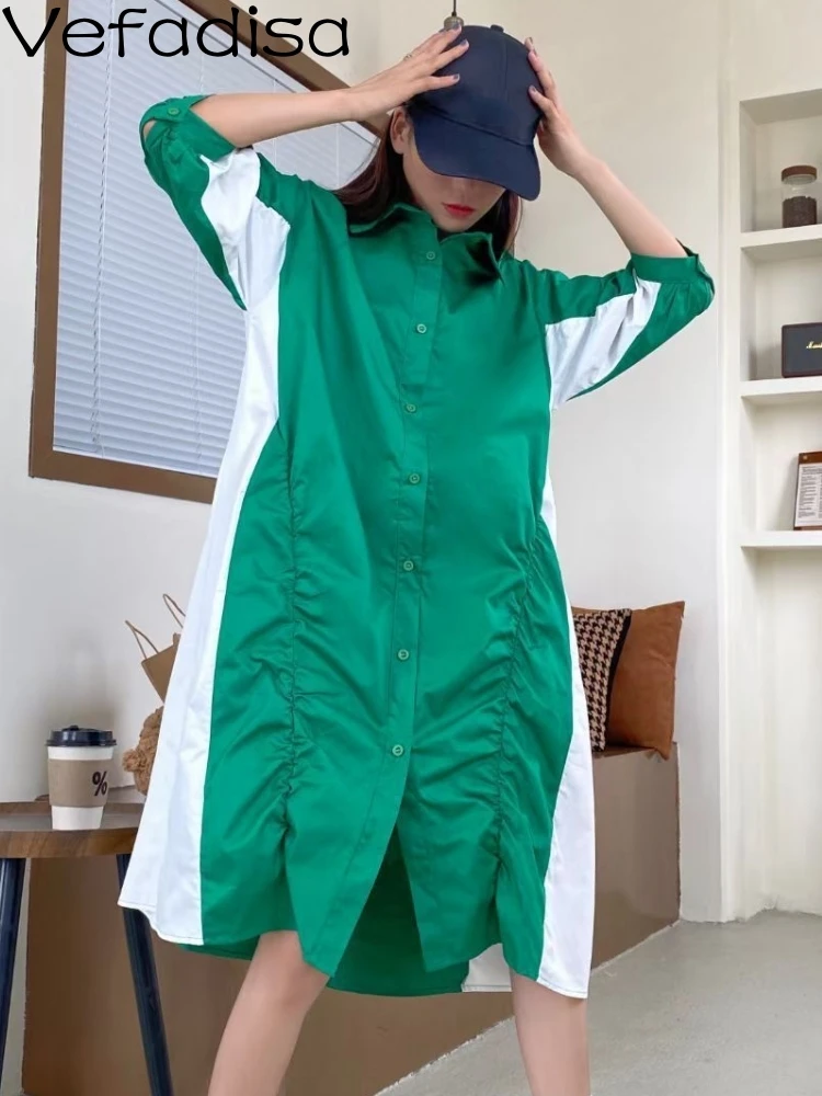 

Женское платье-рубашка с длинным рукавом и воротником-поло