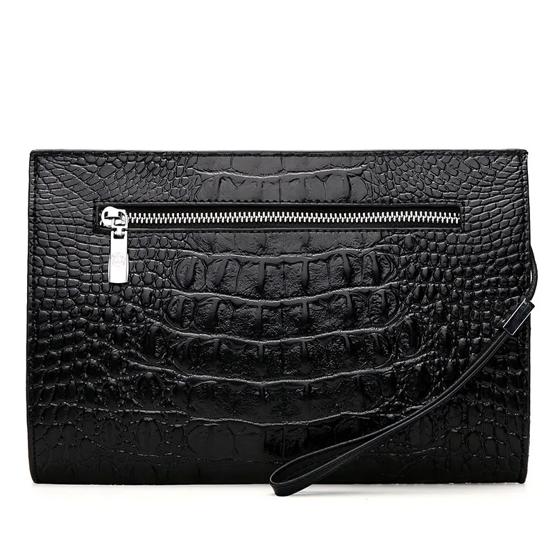Crocodile pattern embossed Floral leather Handbag Men's Large ZIP Knitted Card Purse wallet fashion clutch bag mobile phone bag