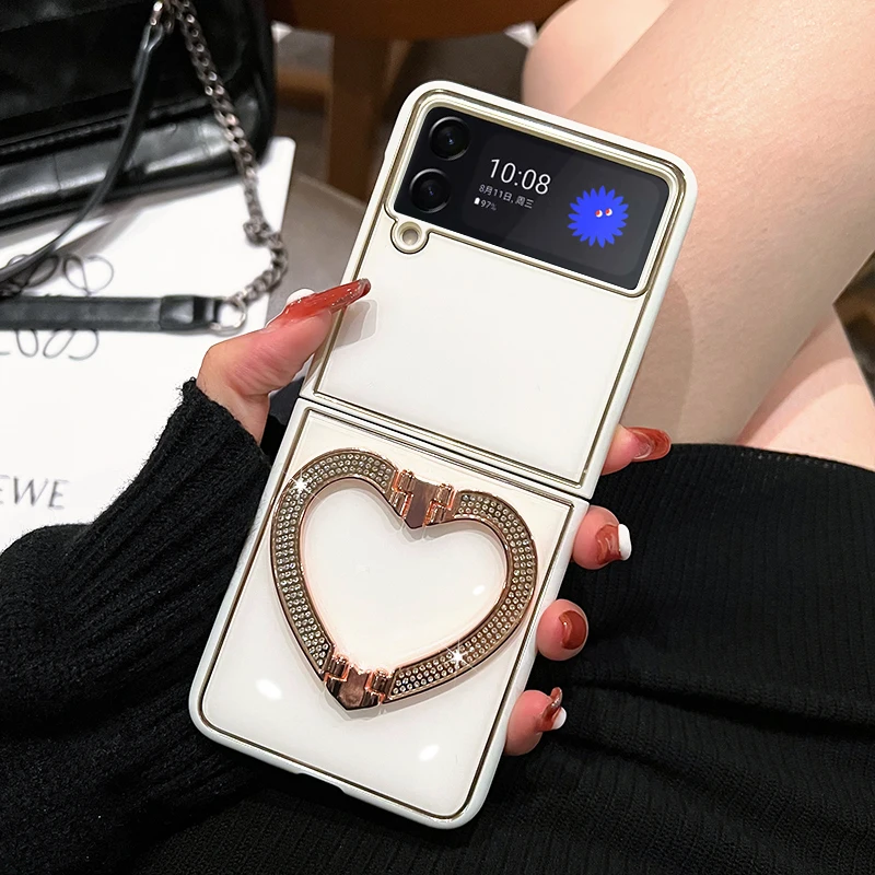 

KISSCASE Роскошный чехол для мобильного телефона Samsung Galaxy Z Flip3 Чехол Складной флип-чехол для мобильного телефона с держателем кольца с бриллиан...