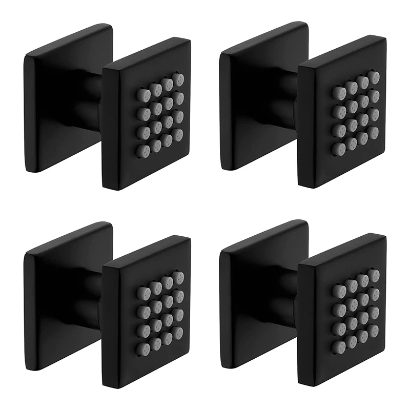 

4 Pcs Brass Square Body Spray Shower Jets High Pressure Adjustable Massage Spa Side Sprayer In Wall, Matte Black