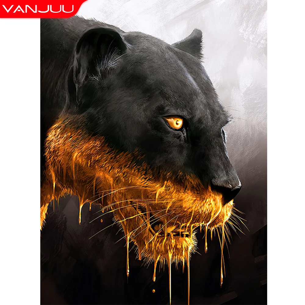 

5D Diamond Painting Black Golden Panther Diamond Embroidery Animal DIY Full Drill Rhinestone Handicraft Home Decor