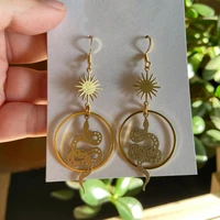snake earrings dainty sun hoop celestial serpent dangle earrings handmade jewelry gift whimsigoth fairycore