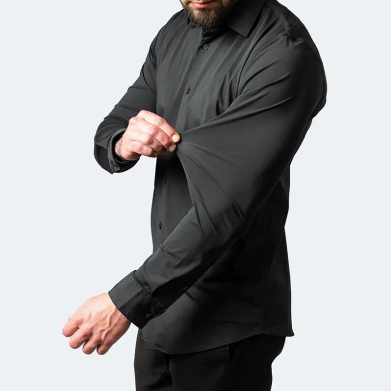 Elastic breathable spring and autumn long sleeve shirt men's iron free new solid business casual shirt slim professional wear